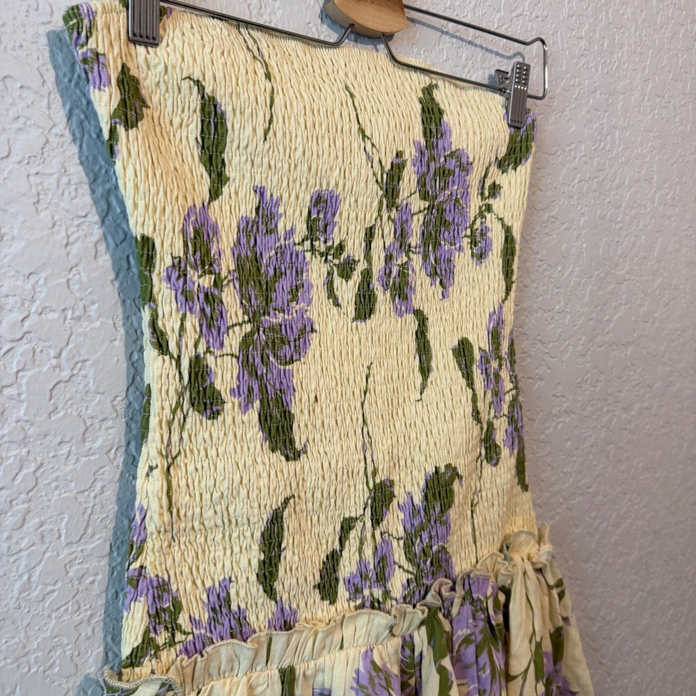 Peppermayo Floral Smocked Strapless Mini Dress Size 6 Yellow Purple Boho Summer - Picture 5 of 8